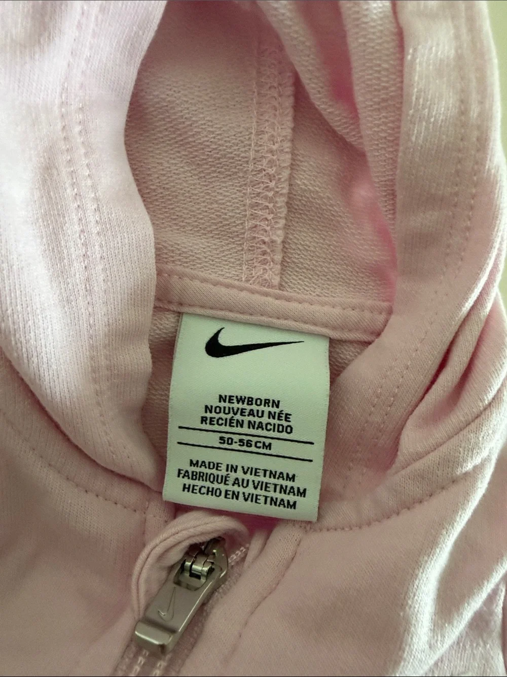 Nike Light Pink Hooded Baby Footed One-Piece